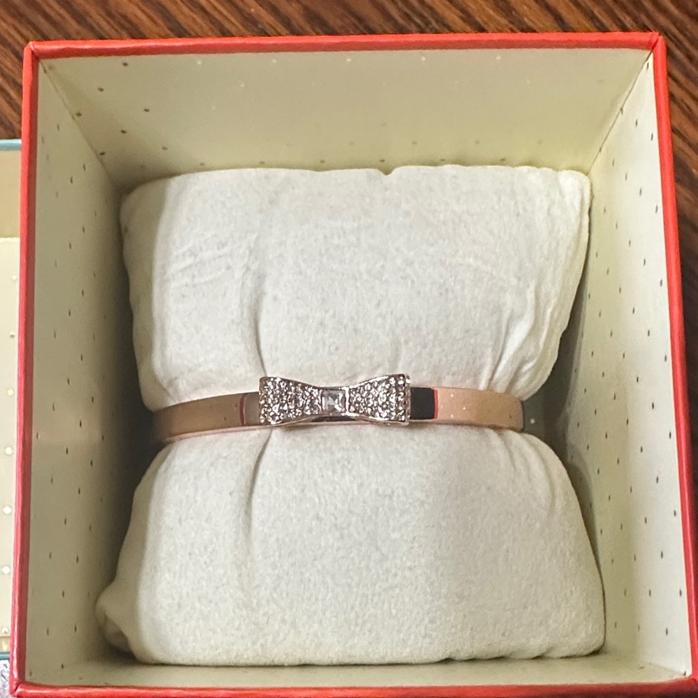 Kate Spade Rose Gold Bow Bracelet with Crystal Accents